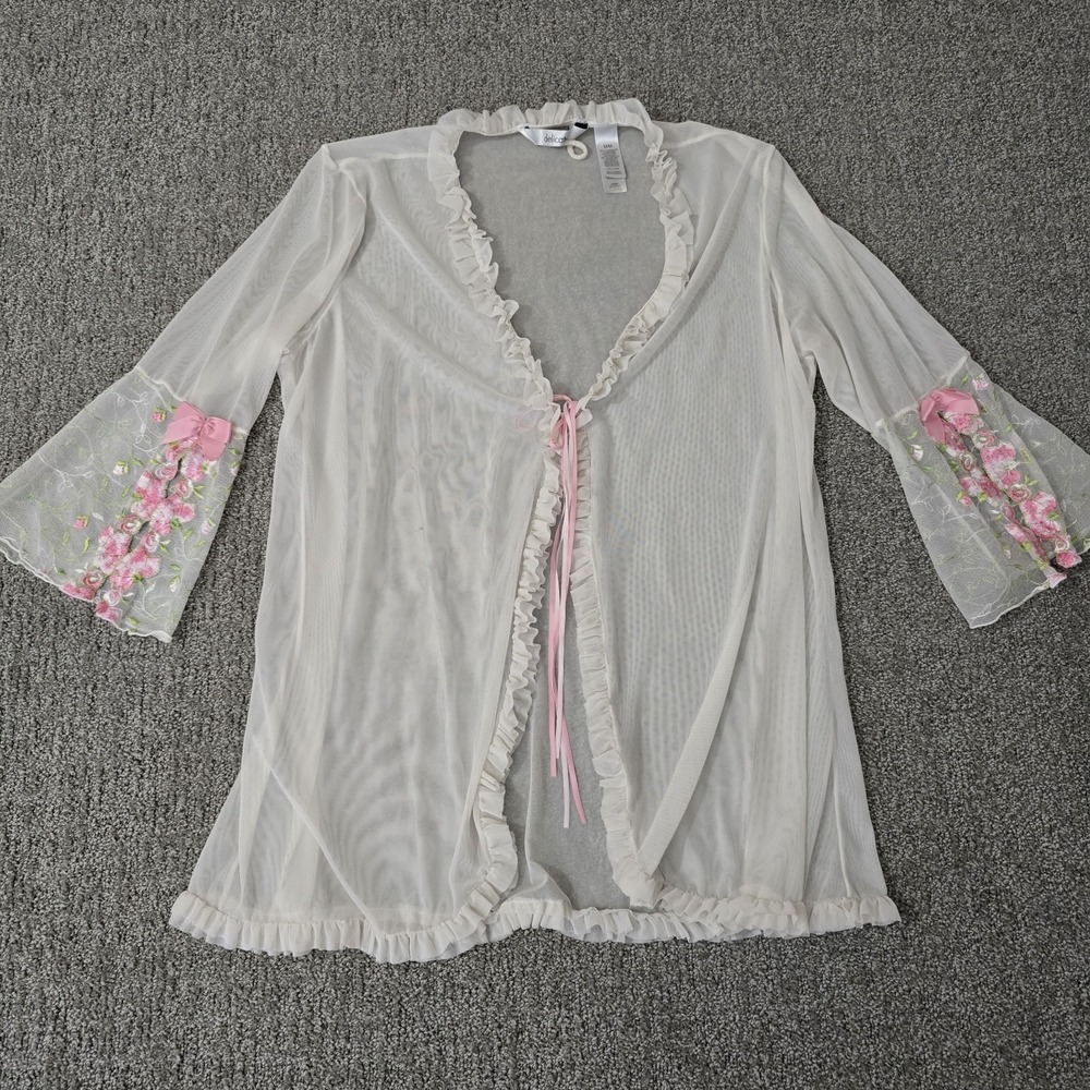 Delicates White Sheer Mesh‎ Robe Floral Embroidered Coquette Fairycore M/M